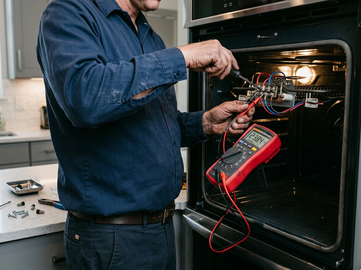 Técnico consertando forno elétrico
